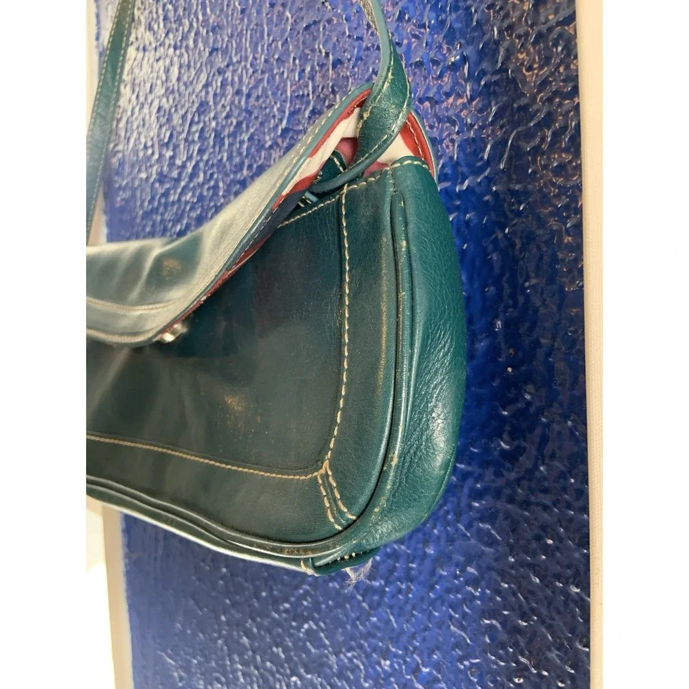 Vintage Nordstrom Y2K Green Teal Genuine Leather Shoulder Handle Bag Purse